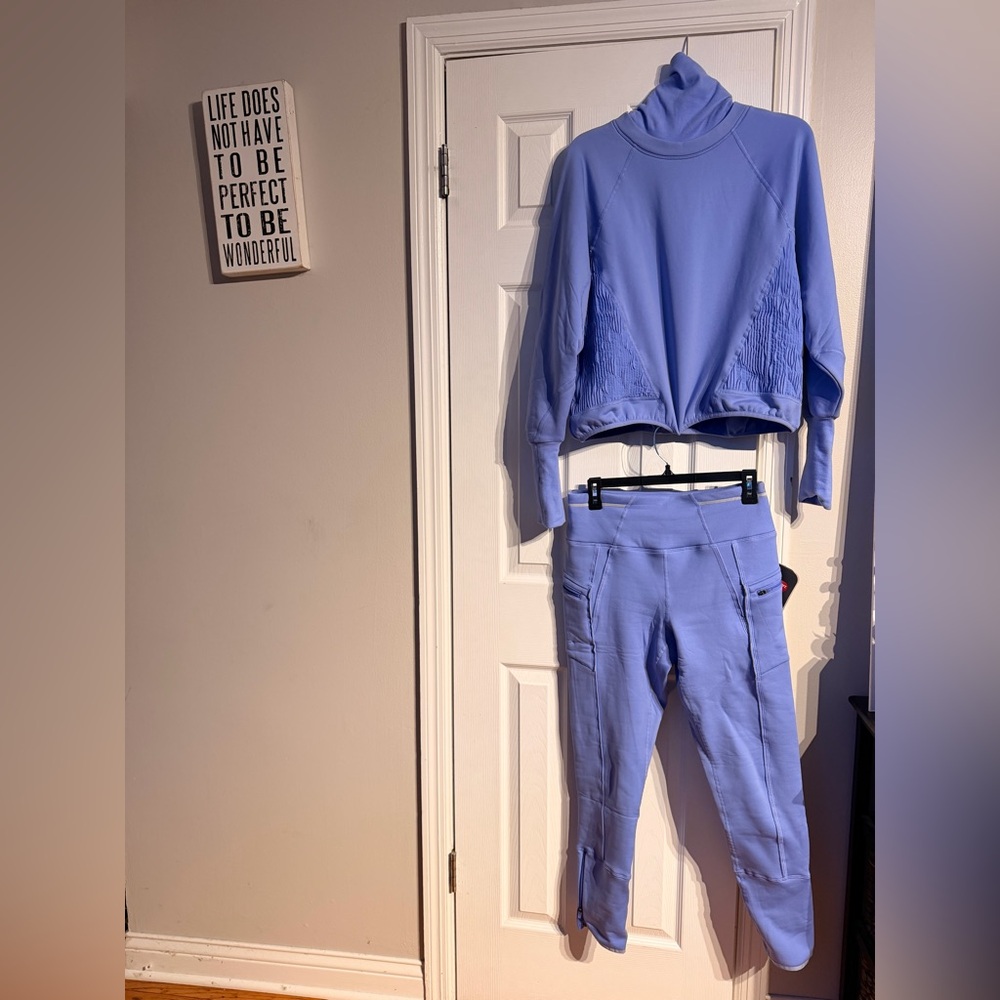 NWT FP Movement Keepin Cozy Fleec-sweater Legging Matching Pants Set Blueberry M